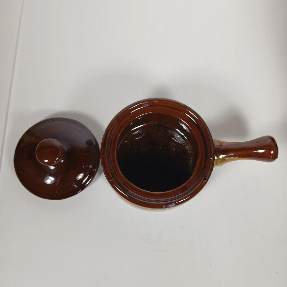 Vtg  Brittany Stoneware French Onion Soup Crocks/Bowls w/Lids & Handle Set of 4